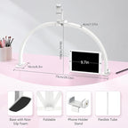 Yokilly Half Moon Light for Nail Desk: 29" Foldable Half Moon Desk Lamp with Phone Holder for Beginner - Arch Nail Tech Light with 3 Color Modes & 10 Brightness for Manicure Salon (White, Large)