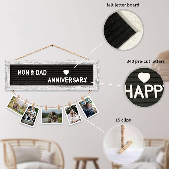 Hanging Photo Display Multiple Polaroid Picture Frames Collage Wall Decor, Felt Letter Board with 340 Letters and 15 Clips, DIY Cards Holder Frame Collage Set for Christmas Holiday Birthday