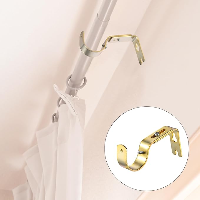 Frienda 6 Pcs Curtain Rod Brackets Adjustable Holder Wall for 1 Inch Diameter Curtain Rod General Bracket Hooks with Screws (Gold)
