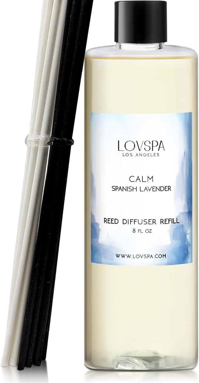 LOVSPA Calm Spanish Lavender Diffuser Oil - Essential Oils for Diffuser Refill & Air Freshener Room Spray - Long-Lasting & Natural Home Fragrance, Scented Oil for Diffusers, USA Made, 8 oz