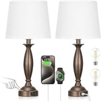 White Brown Lamps for Bedrooms Set of 2 - Touch Control Bedside Lamp with USB C+A, 3 Way Dimmable Nightstand Lamps with USB Port, Table Lamp for Living Room(White Shade and Brown Base)