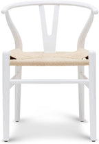 POLY & BARK Weave Dining Chair – Mid-Century Modern Wishbone Dining Chair with Arms, Solid Wood Frame, Indoor Use – White – Single - Ideal for Dining Room, Kitchen or Stylish Accent Setting