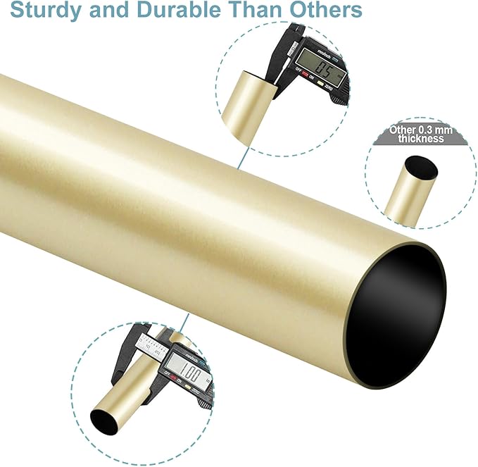 Curtain Rods for Windows 16 to 88 Inches Adjustable Length 1 Inch Diameter Window Curtain Rod with Aluminium Finials, Warm Gold