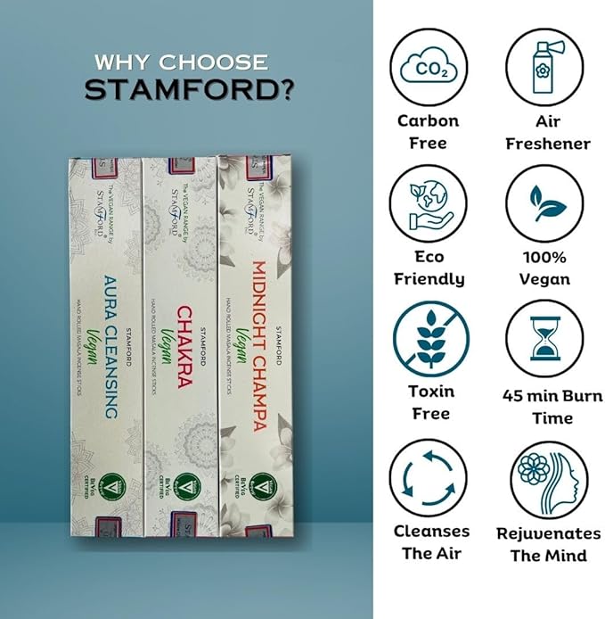 Stamford Masala Vegan Incense Sticks Variery Pack - 180 Incense Sticks | Exclusive Vegan Range Collection | Best for Meditation,Yoga,Aroma Therapy, Relaxation