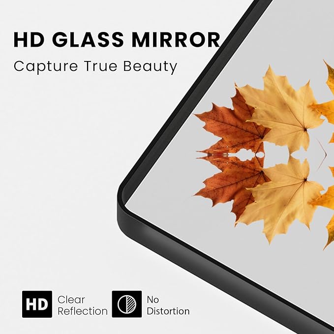 Black Bathroom Mirror 48X36 Inch, Black Metal Framed Mirror for Wall, Rounded Rectangle Matte Bathroom Vanity Mirror with Tempered Glass, Anti-Rust, Horizontal/Vertical