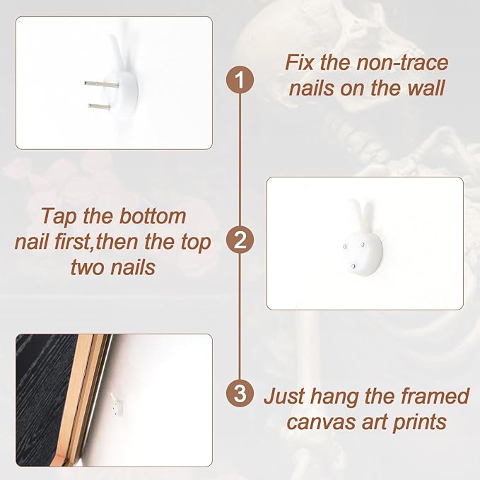 Aurlan Gothic Skeleton Roses Framed Wall Art(16"x24"), 3PCS Romantic Halloween Skull Flowers Canvas Artwork, Dark Moody Goth Mystical Creepy Decor for Home Office Bedroom