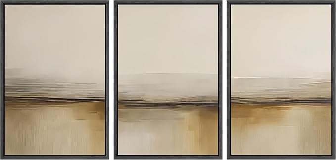 SIGNWIN Framed Canvas Print Wall Art Warm Neutral Horizon Abstract Beige and Brown Landscape Photography Modern Art Minimalist Black and White for Living Room, Bedroom, Office - 24"x36"x3 Black