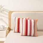 Boho Throw Pillow Covers 18x18 Set of 2 Christmas Decorative Cushion Case Striped Square Pillows Cover Chenille Pillow Cases Accent Neutral Pillowcase for Sofa Couch Bed,Red