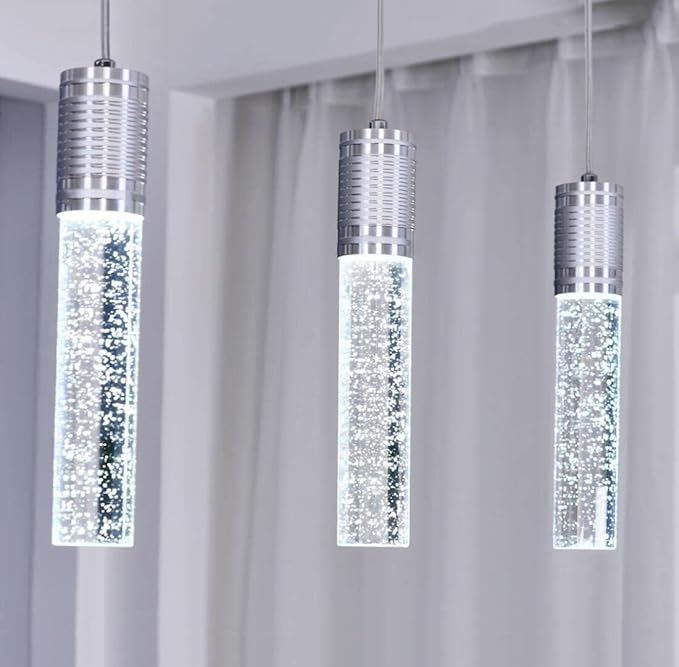 Modern Kitchen Island Hanging Light Fixtures Crytstal Pendant Lighting for Kitchen Island Chrome Mini Chandelier with 6000K Daylight Bulb