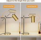 Modern Black and Gold Desk Lamp, Minimalist Industrial Table Lamp with Swing Arm, Gold and Black, for Study Room Home Office Bedroom Bedside Nightstand