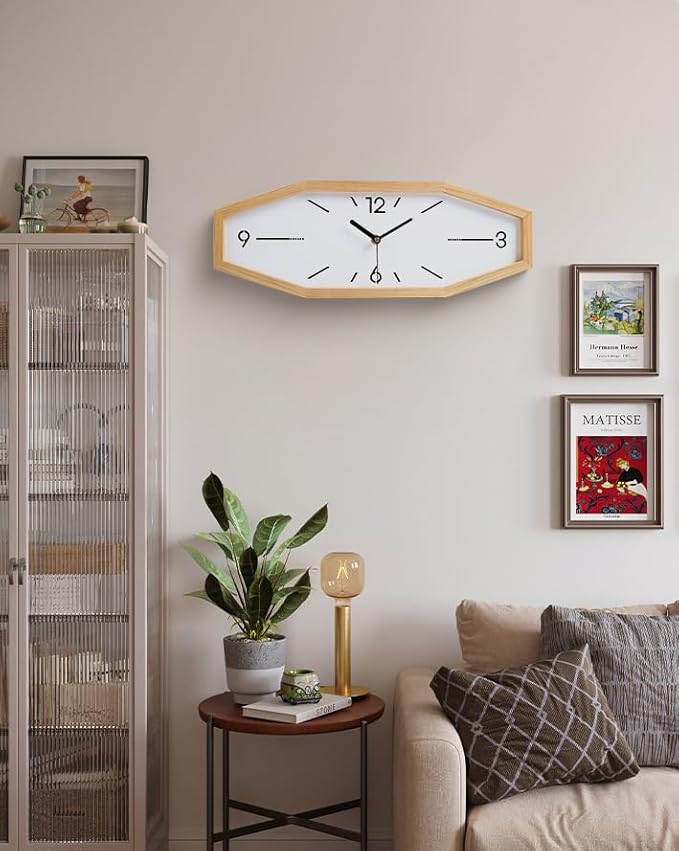 Wooden Retro Wall Clocks, 18 Inches Square Clocks Rectangular Wall Clock Battery Operated Silent Non-Ticking, for Kitchen Living Room Office Home Desk Bedroom (Primary Color)