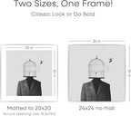 Homeforia 24x24 Silver Picture Frame, High End Metal 24 x 24 Large Square Silver Frames with Mat 20 by 20 inch Photo, 24by24 Thin Poster Frame Matted to 20x20 Print, Tempered Glass, Wall Kit, Set of 1