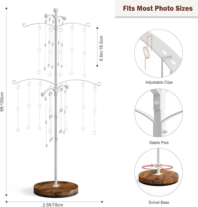 Miratino 5FT Family Tree,Party Photo Display Tree, Picture Holder Stand,90 Clips Holder for 4x6, 5x7 Picture Polaroid Frames Hanging & Card Tree Holders (White)