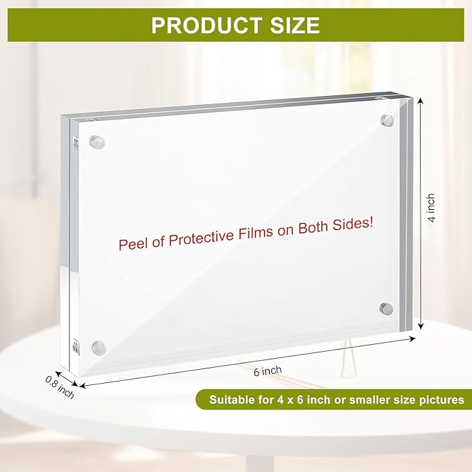 4x6 Acrylic Frames 20 Pack, 20mm Double Sided Magnetic Picture Frames 20% Thicker Block Clear Picture Frames Wedding Table Numbers for Desk Desktop Display Pictures Holder