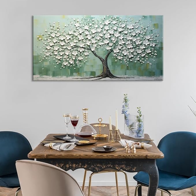 LASMOND Turquoise Tree of Life Wall Art for Living Room Canvas Prints Artwork Modern Abstract Bedroom Office Painting Decor (46x23 Inches)