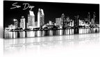DJSYLIFE San Diego Skyline Wall Art Black and White Night View USA Cityscape California Pictures Artwork Painting Poster for Bedroom Office Decoration Stretch Framed Ready to Hang 13.8"x47.3"