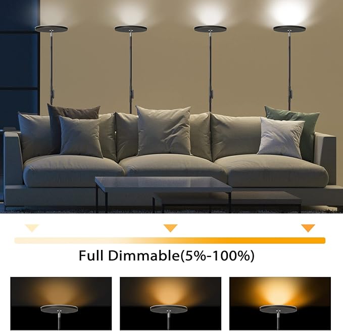 JOOFO Floor Lamp,30W/2400LM Sky LED Modern Torchiere 3 Color Temperatures Super Bright Floor Lamps-Tall Standing Pole Light with Remote & Touch Control for Living Room,Bed Room,Office (Black-Gold)