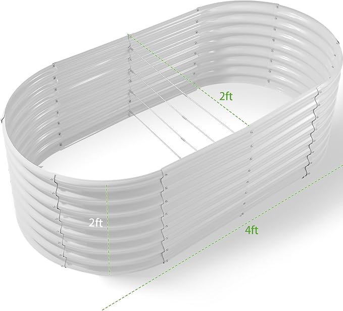Land Guard 24“ Tall 4×2ft Galvanized Raised Garden Bed Kit, Galvanized Planter Garden Boxes Outdoor, Oval Large Metal Raised Garden Bed for Vegetables(Pearl White, 4×2×2ft)
