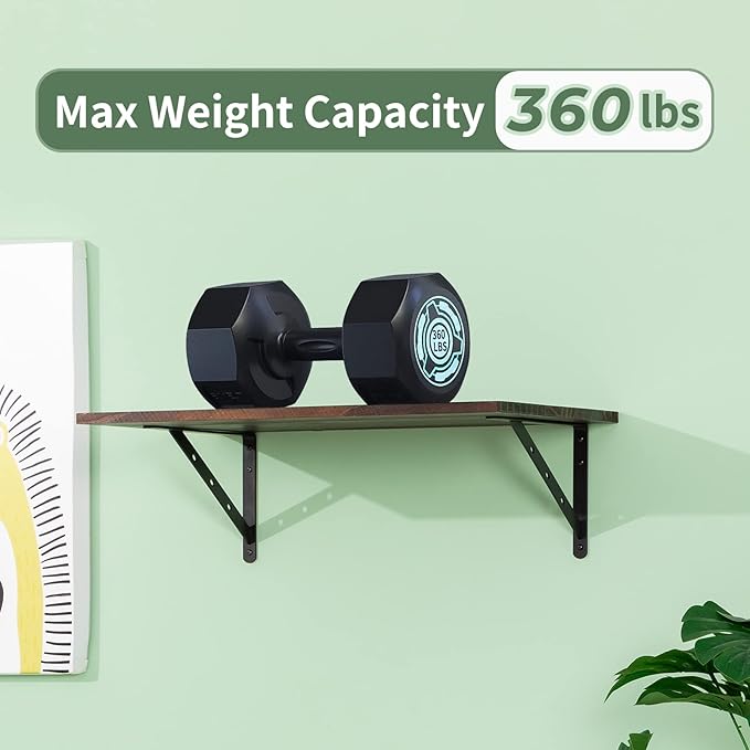 Aluminum Alloy 20 inch x 12 inch Heavy Duty Shelf Bracket ，Max Load 360 LBS, 4-Pack Floating Shelf Brackets Corner Brace Joint Right Angle Bracket Black L Brackets Heavy Duty