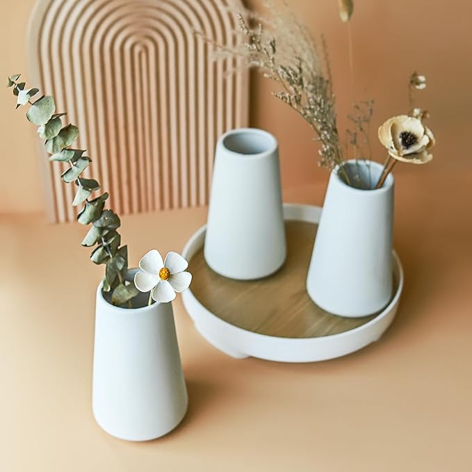 Modern White Small Ceramic Vase Set of 9 for Living Room Bedroom 5.9'' Minimalist Fresh Flower Vases for Home Decor Office Fireplace Centerpieces Nordic Style Gift for Fake Plant 9 Pack