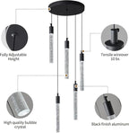 Modern Light Fixture Kitchen Island Pendant Light Dimmable LED Black Pendant Lights Mini Crystal Pendant Lighting for Bedroom Dining Room Living Room（5-Light ）