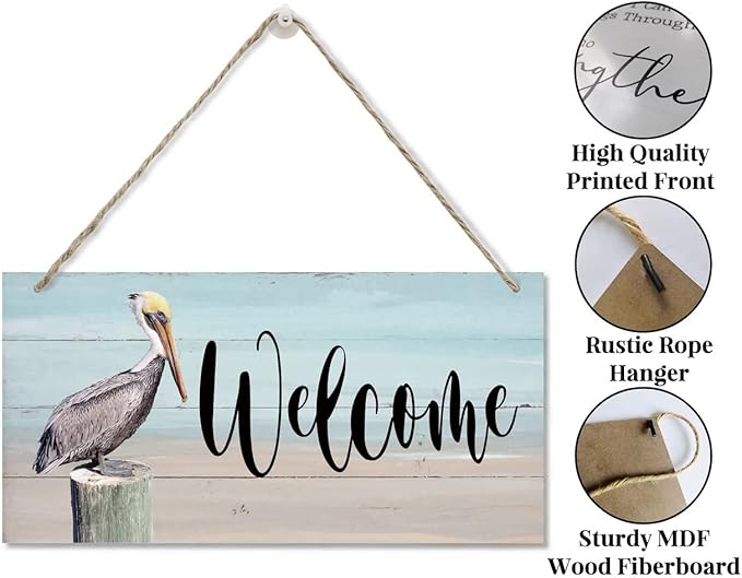 Rustic Hanging Welcome Wood Sign, 12 * 6inch - Farmhouse Porch Wall Art