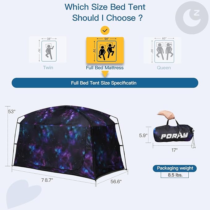 Bed Tent,Portable Privacy Sleeping Bed Canopy,Blackout 90% Drapes for Kids and Adult,Indoor Space Tent with Breathable Large Mesh Windows
