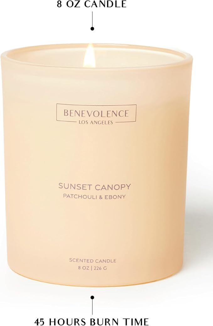 Patchouli & Ebony – Benevolence LA Scented Candle | 8oz, 45-Hour Burn | Natural Soy Wax, Cotton Wick | Warm & Grounding Home Fragrance | Malibu Sands Collection – Gift for Women & Men