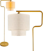 Lightdot 62IN Floor Lamps for Living Room, Modern Standing Tall Lamps with Double Linen Shades, 3000K Arc Bohemian Floor Lamp with Foot Switch for Wedding/Party, Bedroom, Home Office-Gold