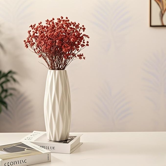 White Ceramic Vases, Table Decor for Living Home,Room,Dining Table, Office Decor.Hydroponic Flowers,Farmhouse Vase for Home Decor,Small Flower Vases,Vase Home Decor, Small Vase of Pampas Decor