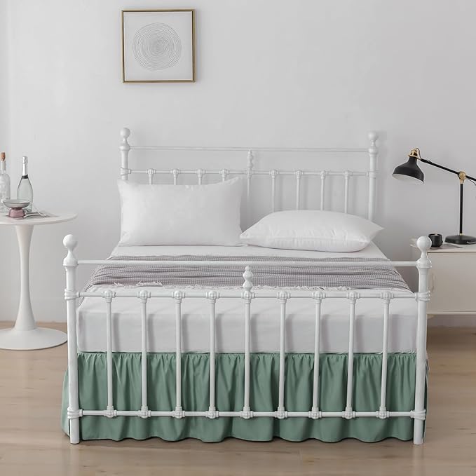 Bed Skirt King Size Ruffled Bed Skirts with Split Corners,14 Inch Drop Dust Ruffle Bed Skirt with Platform, King, 14 Inch, Sage Green