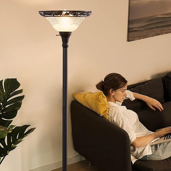 Luvkczc Victorian Floor Lamp, 70" Elegant Standing Lamp with Alabaster Glass Shade, Metal Pole & Heavy Base, Vintage Tall Corner Lamp for Bedroom, Living Room, Office. No Bulbs (1 Head)