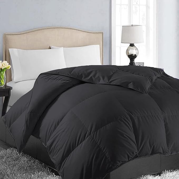 EASELAND Twin XL Down Alternative Comforter - Quilted Duvet Insert for All Seasons, Soft Lightweight with Corner Tabs, Summer Winter Warm Bedding, Black 68×92 Inches