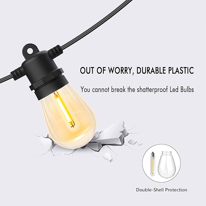 Outdoor String Lights Waterproof 150FT Patio Lights with Shatterproof 2700K Plastic Bulbs String Lights for Outside Bistro Gazebo Pergola Café Market Lights, 3-Pack