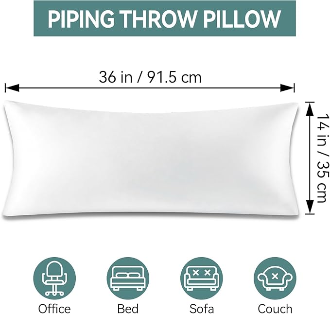 14x36 Pillow Insert Set of 2, Long Lumbar Pillow Insert for Bed Down Alternative Pillow, Rectangle Body Sleeping Pillow, Lumbar, Back Integrated Decorative Pillow Form