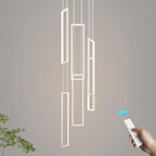 Modern Adjustable Height Pendant Light White 108W LED Pendant Lights 6 Rings Rectangular Chandelier Staircase Large Chandelier Lobby Living Room Kitchen Island Foyer High Ceiling Chandeliers