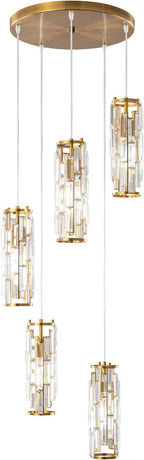 LMQNINE Pendant Light, Gold Modern Pendant Light Fixtures, Mini Crystal Chandeliers, Adjustable 5-Light Pendant Lighting for Kitchen Island Dinning Room Bedroom (Gold 5-Light)…