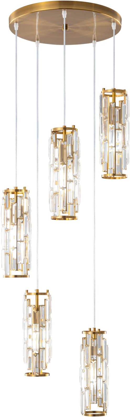 LMQNINE Pendant Light, Gold Modern Pendant Light Fixtures, Mini Crystal Chandeliers, Adjustable 5-Light Pendant Lighting for Kitchen Island Dinning Room Bedroom (Gold 5-Light)…