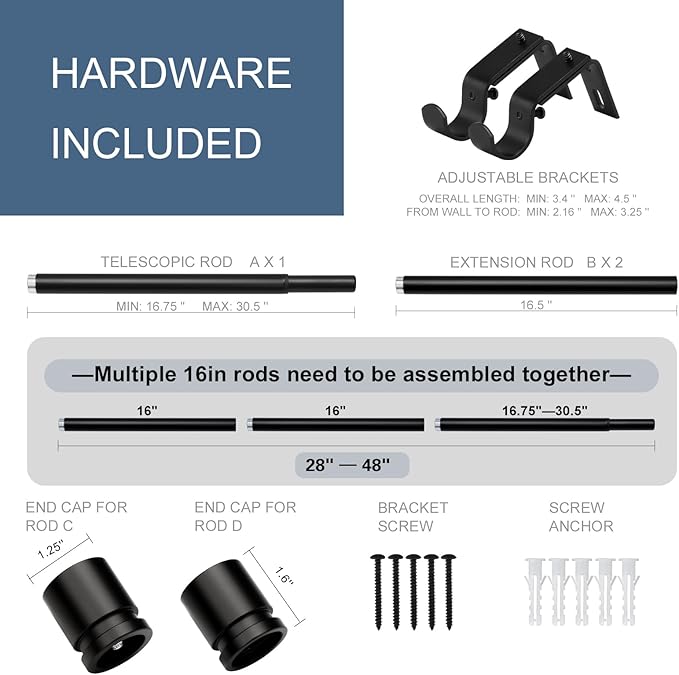 Latest Curtain Rods for Windows 28 to 48 Inches Length Adjustable 1 Inch Diameter Window Heavy Duty Curtain Rod with Aluminium Finials Set for Outdoor, Farmhouse, Bedroom, Living Room, Black