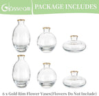 Glass Bud Vase for Centerpieces, 6Pcs/2Sets Glasseam Modern Gold Rim Mini Small Vases for Flowers Bulk Flower Vase Set Aesthetic Cute Handmade Tiny Short Wedding Table Centerpiece Decor