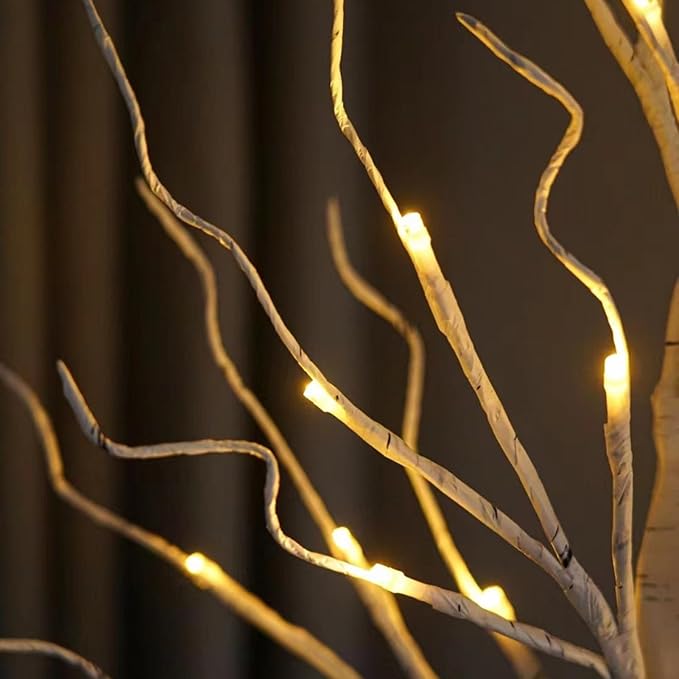 Money Tree Gift Card Holder 24 LED Birch Tree Lamp Battery/USB Powered Light Up White Trees Gift Card Holder with 22 Clear Clips for Photo Birthday Fall Thanksgiving Halloween Christmas