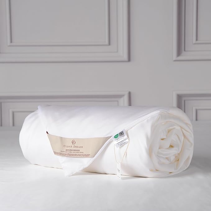 CUDDLE DREAMS Lightweight Silk Filled Comforter for Summer, Detachable Tencel Duvet Cover for Easy Care, Naturally Breathable (White, Twin)