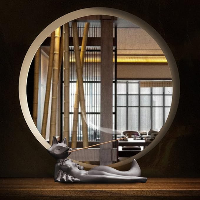 ChangWanna Incense Holder for Sticks - Funny Fox Insence Burner Ash Catcher, Cute Ceramic Insense Stand with 45 Sandalwood Incense Sticks for Aromatherapy/Yoga/Meditation/Home Living Room Office Décor