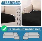 H.VERSAILTEX Velvet Stretch Sectional Couch Covers 3 Pieces Sofa Seat Cushion Covers L Shape Separate Cushion Couch Chaise Cover for Both Left/Right Couch (Large Sofa 2 Seater + 1 Chaise, Black)