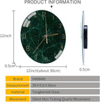 VIKMARI Glass Wall Clock Silent Non Ticking Wall Clock- 12 Inch Quality Quartz Battery Operated Round Easy to Read Home/Office/Classroom/School Clock (Dark Green)