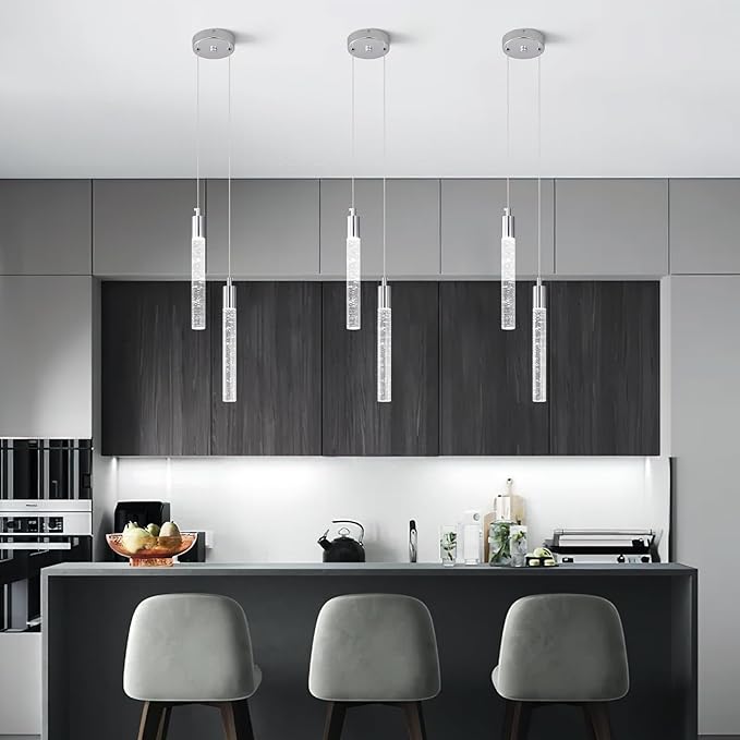 Modern Light Fixture Kitchen Island Pendant Light Dimmable LED Chrome Pendant Lights Mini Crystal Pendant Lighting for Bedroom Dining Room Living Room（2-Light ）