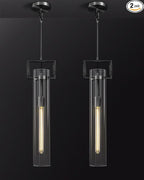 Modern Black Pendant Lights Set of 2, 21.6'' kitchen pendant lighting over island, Indoor Adjustable Height Glass Pendant Light Fixtures, Large Pendant Lights Kitchen Island, E12 Bulb Included