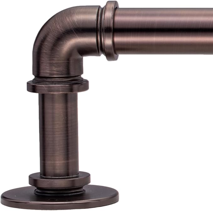 Industrial Curtain Rods 18 to 88 in,Wrap Around Rods, Adjustable Curtain Pole,1 in Diameter Pipe Wall or Ceiling Mounted,for Living Room(Brushed Crimson Black18” to 88”)