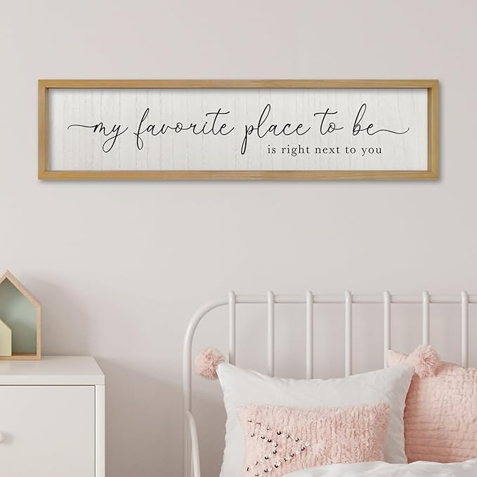 ZZJJHYWGQ Love Quotes Wall Decor My Favorite Place To Be Sign 32"×8" Couples Love Theme Plaque Modren Farmhouse Master Bedroom Above Over Bed Wood Framed Wall Art (Wood)