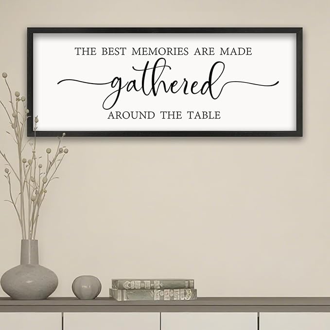 The Best Memories Are Made Gathered Around The Table Wall Art 40"x15" Large Dining Room Wood Framed Signs Kitchen Wall Hanging Decor (Black)